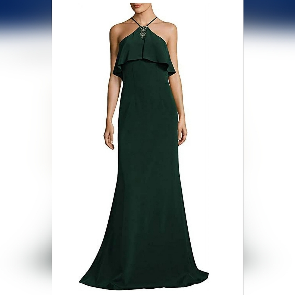 David Meister Strapless Dark Green Gown